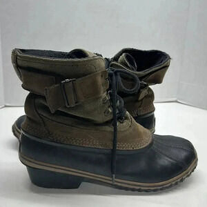 Sorel Fancy Lace II Winter Snow Boots Lace Up Olive Black Womens Size 11